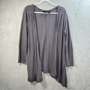 Tahari Women's 100% Linen Cardigan Sz L Gray Open Front Lightweight Lagenlookโ